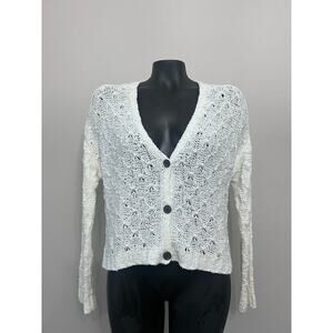 American Eagle Sweater Sz M V-Neck ButtonDown Open Weave White Cotton Acadamia